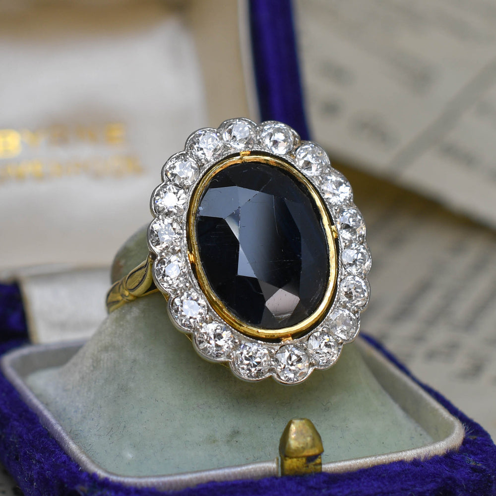 Edwardian 8.1ct Sapphire & Diamond Cluster Ring