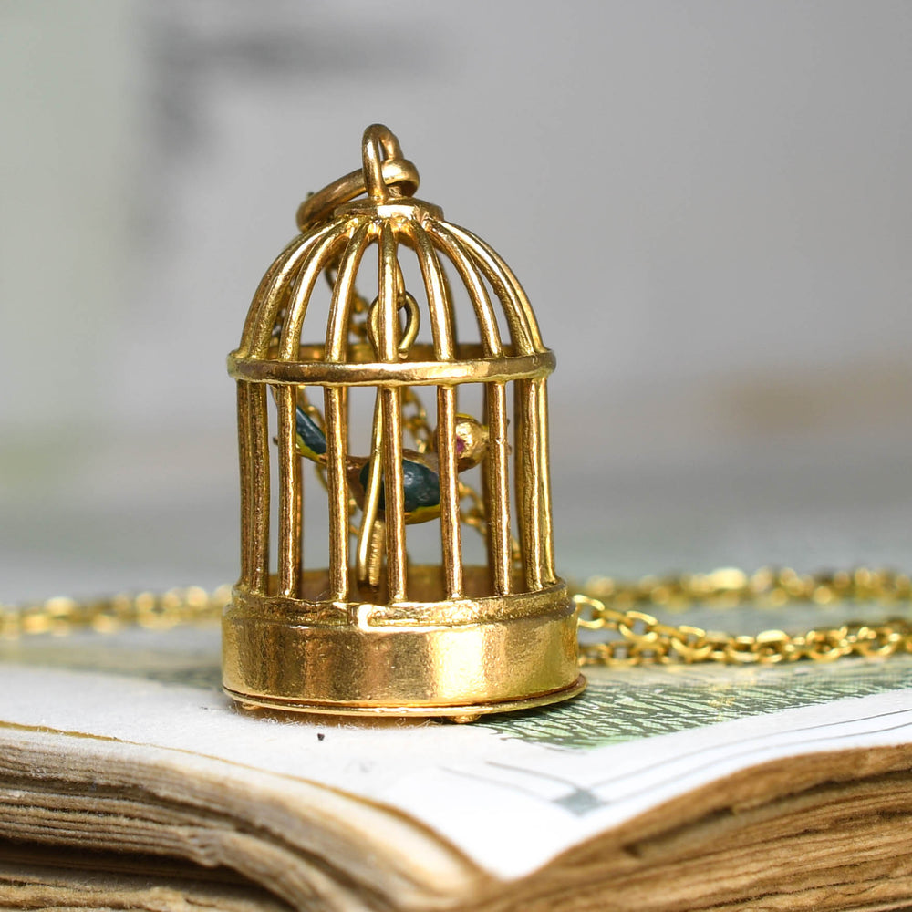 Antique French 18k Gold Bird Cage Charm