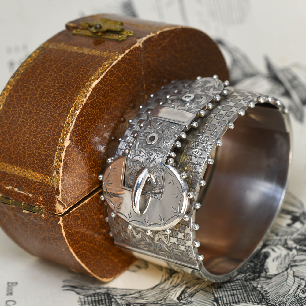 Victorian Silver Buckle & Ivy Leaf Cuff Bangle