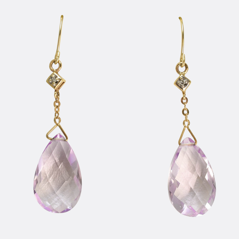 1930's Briolette Amethyst & Diamond Earrings