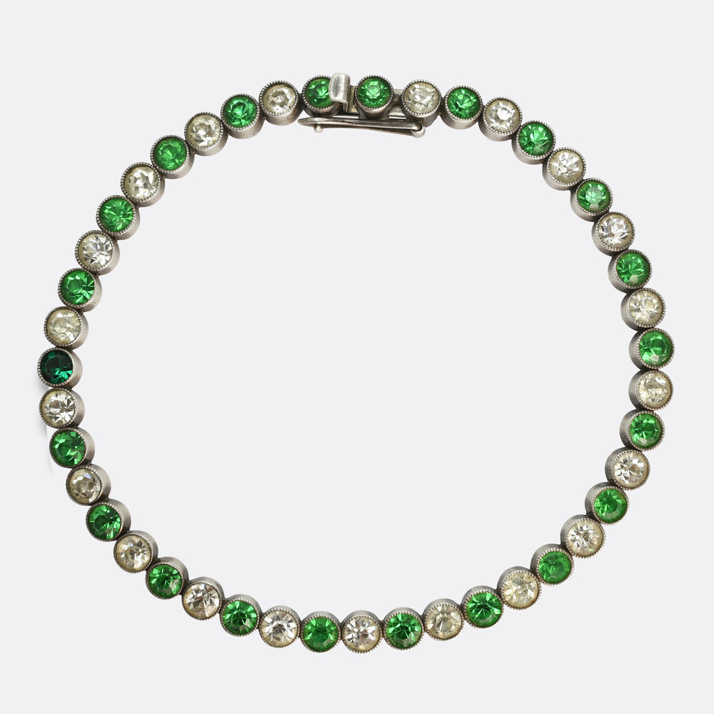 1930's Green & White Paste Tennis Bracelet