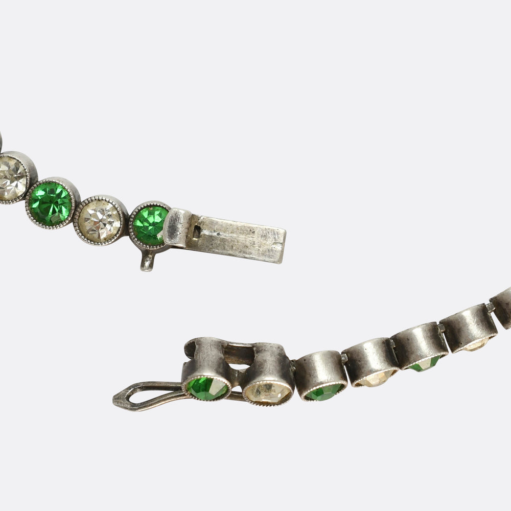 1930's Green & White Paste Tennis Bracelet