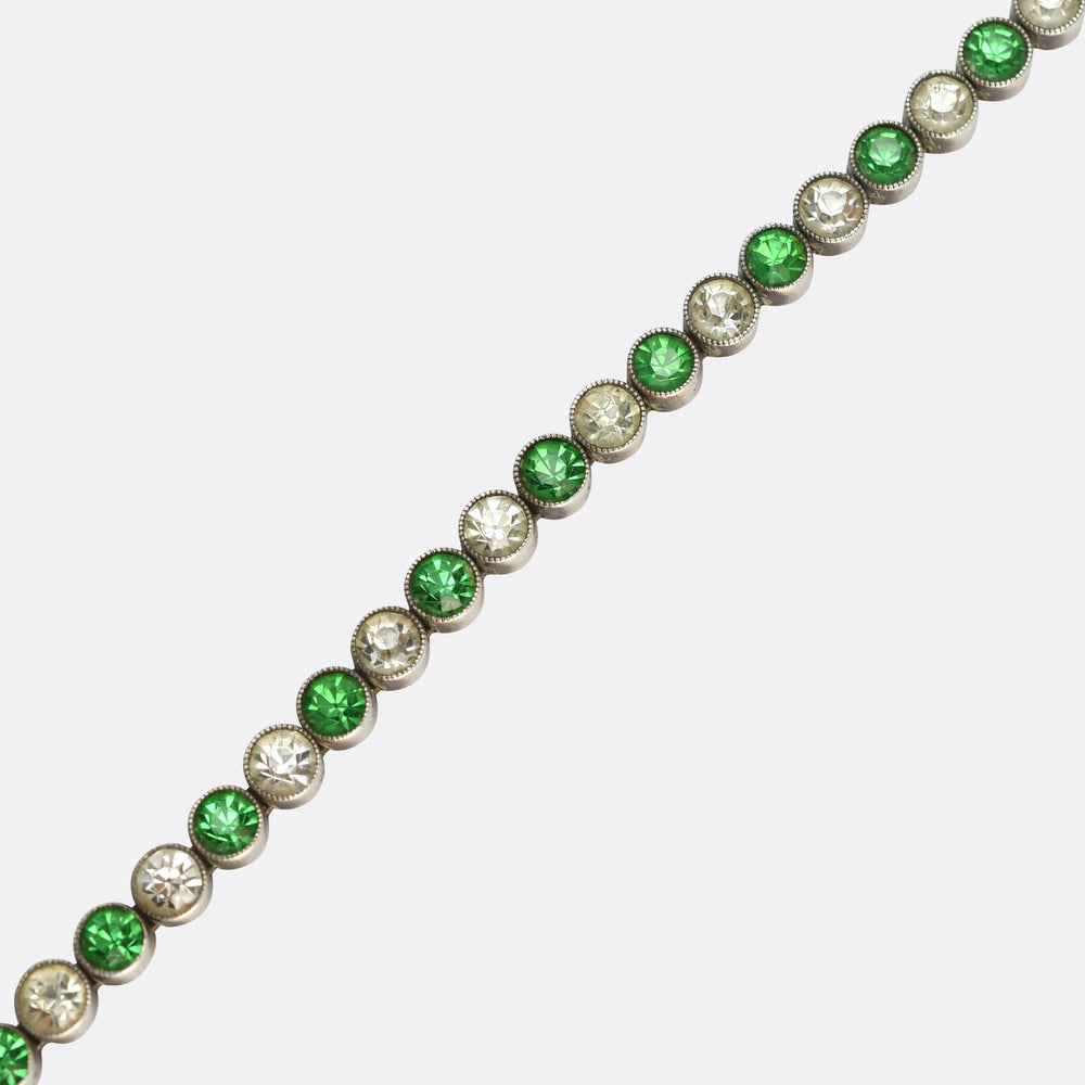 1930's Green & White Paste Tennis Bracelet