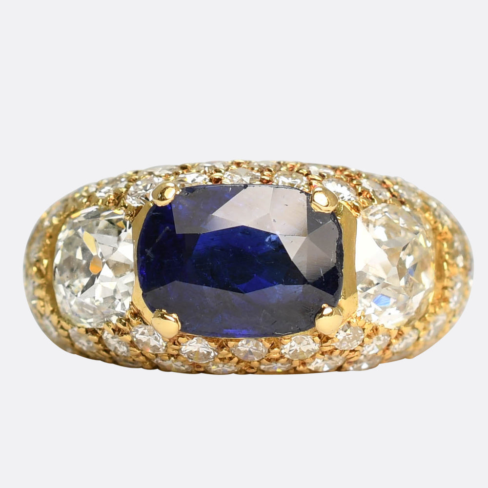 1940's French Burma Sapphire & Diamond Chunky Band Ring