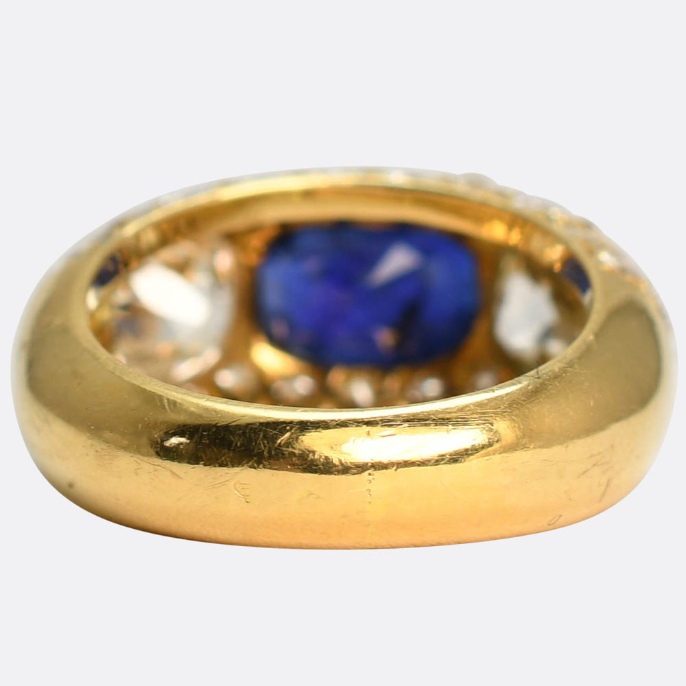 1940's French Burma Sapphire & Diamond Chunky Band Ring