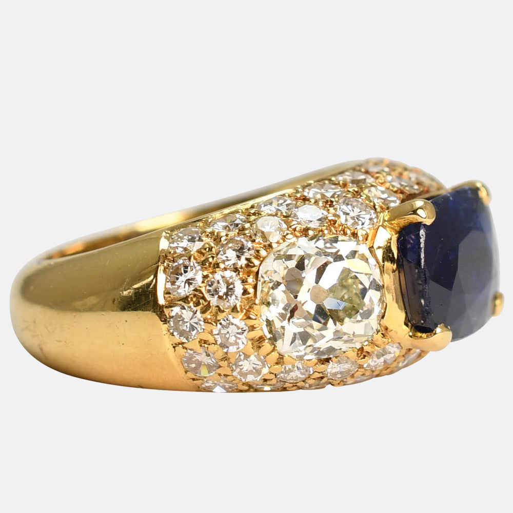 1940's French Burma Sapphire & Diamond Chunky Band Ring