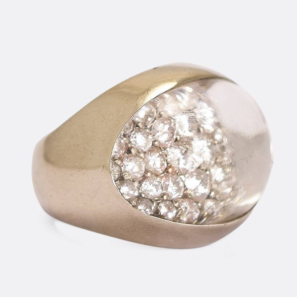 1940's Rock Crystal & Diamond Space Age Ring