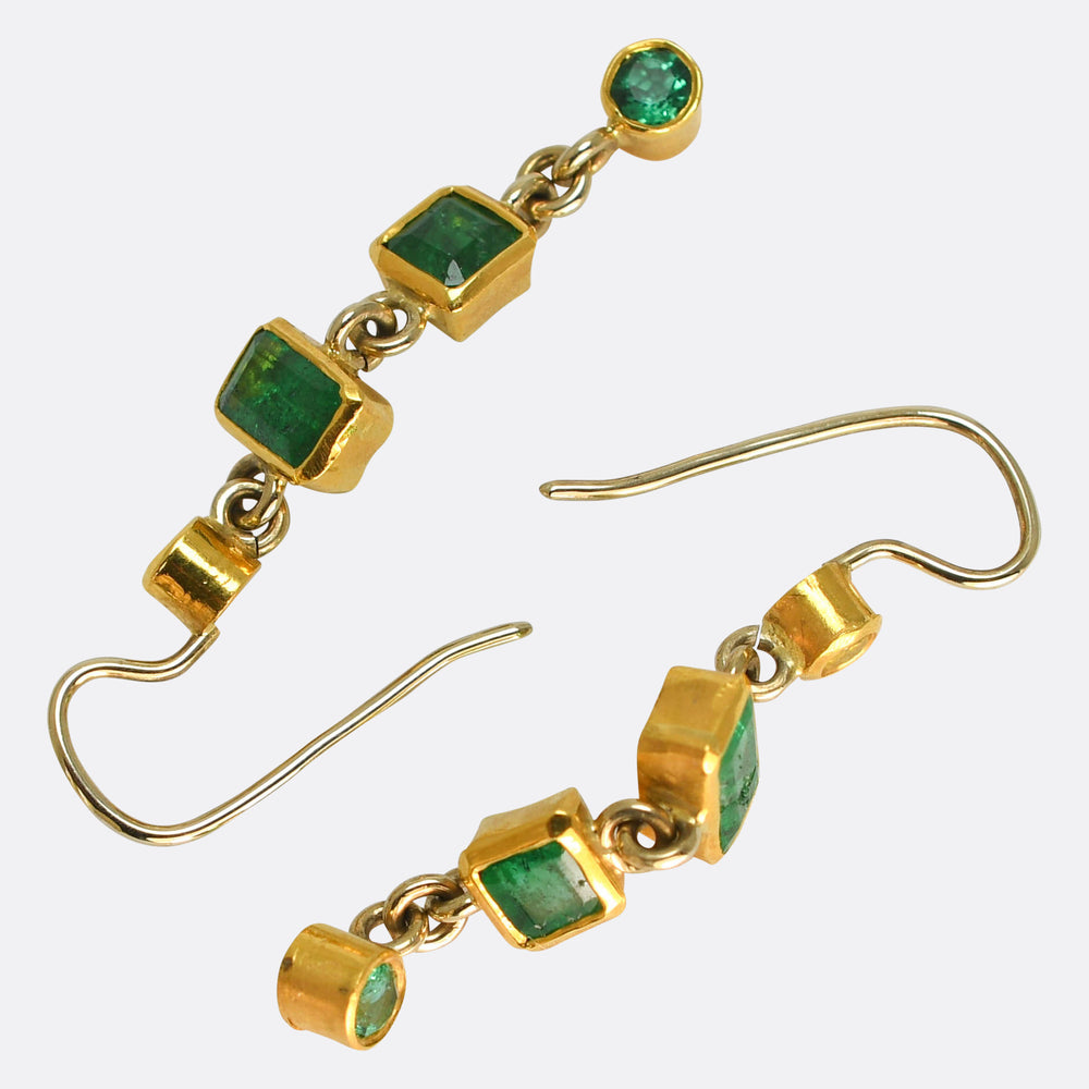 1970's Emerald Triple Drop Earrings