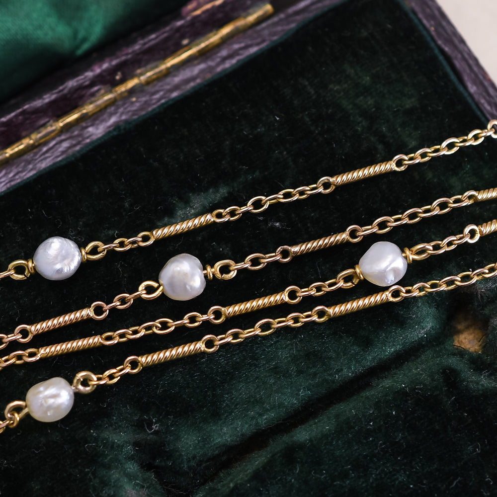 Edwardian Fancy-Link Pearl Chain Necklace