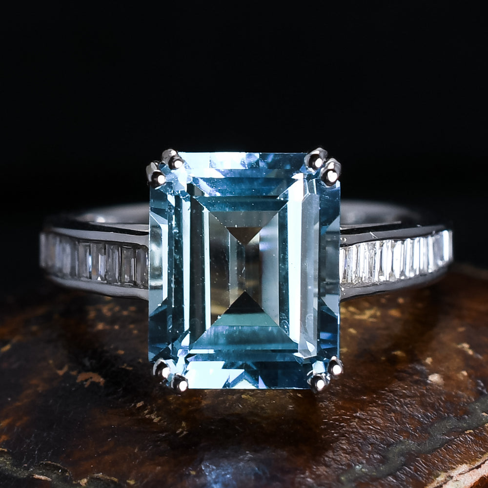 Art Deco Revival Aquamarine Solitaire Ring