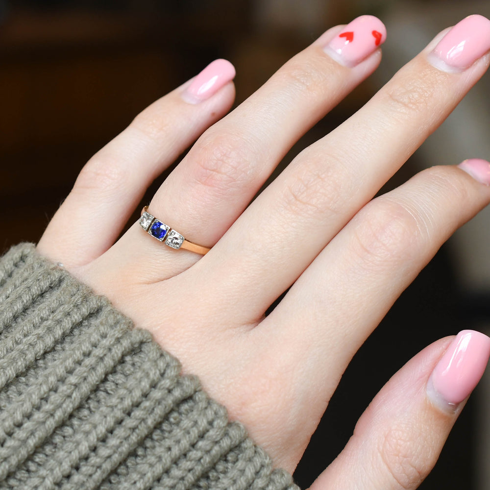 Art Deco Sapphire & Diamond 3-Stone Ring