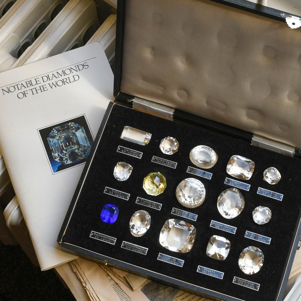 Antique Collectors Set of 15 Replica Historical Diamonds with Fitted Box & Book