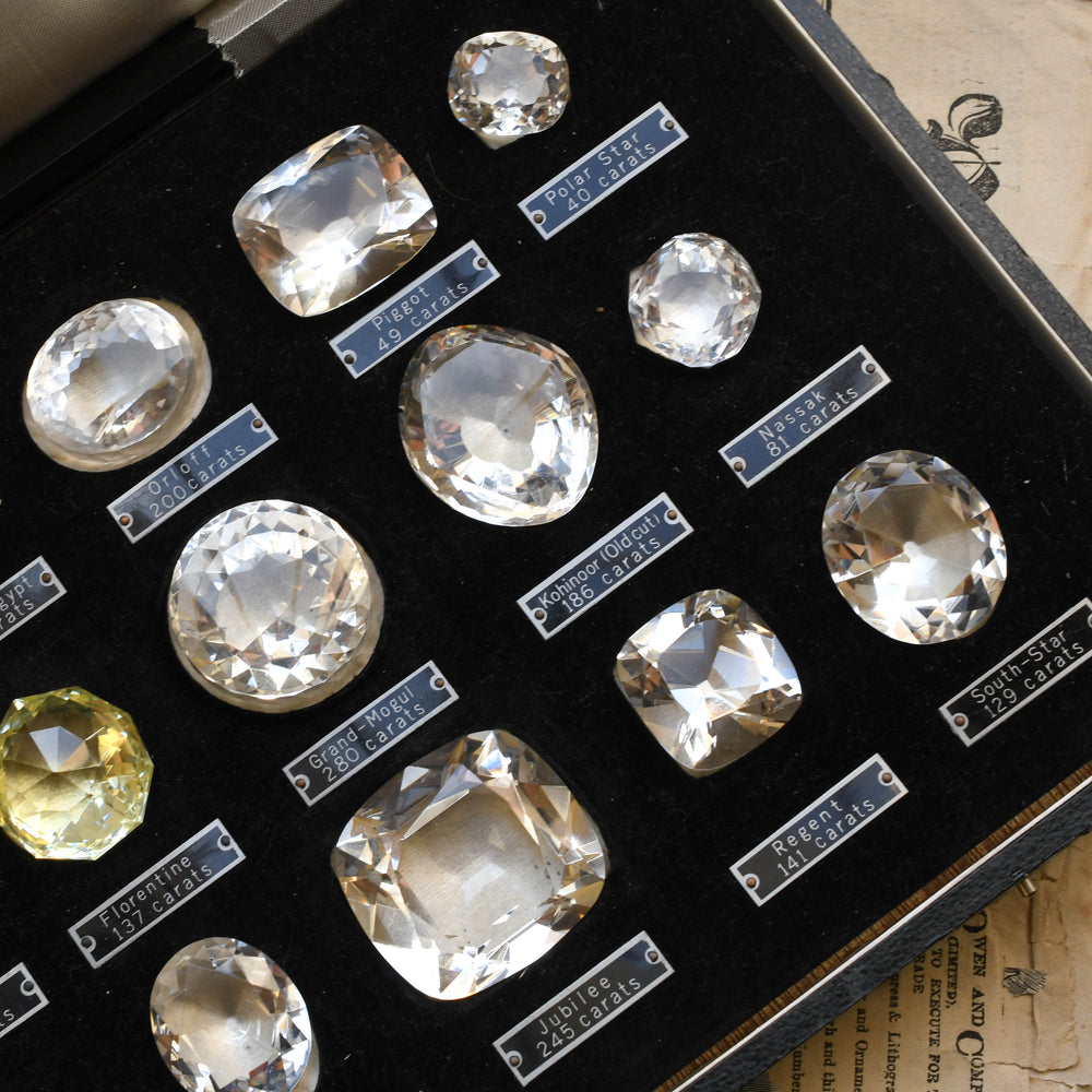 Antique Collectors Set of 15 Replica Historical Diamonds with Fitted Box & Book