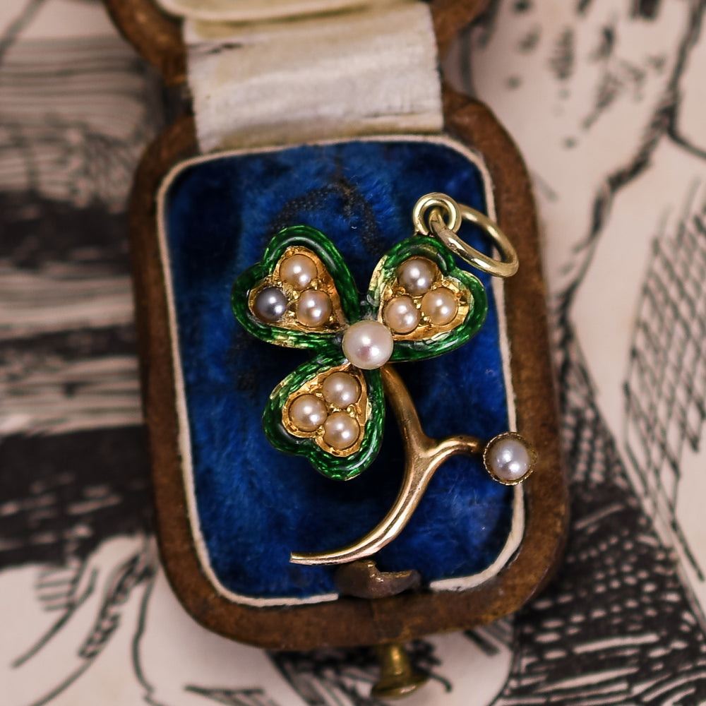 Victorian Pearl & Enamel Clover Charm