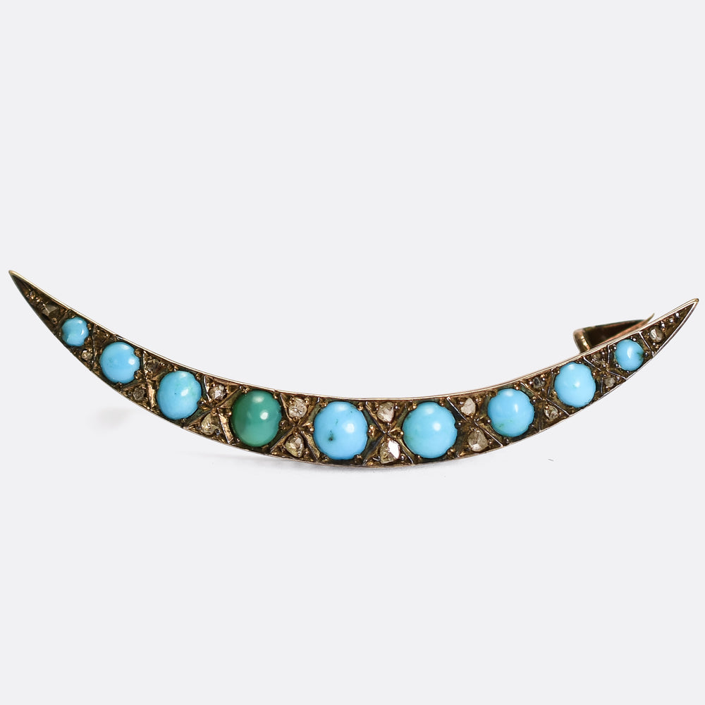 Victorian Turquoise & Diamond Crescent Brooch