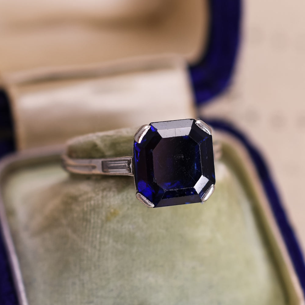 Art Deco 3.68ct Sapphire & Diamond Engagement Ring