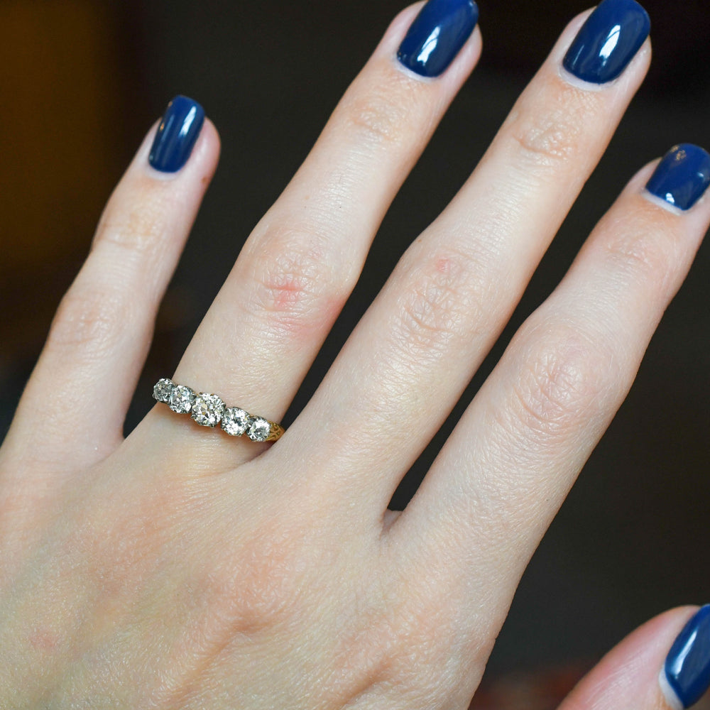 Edwardian Diamond 5-Stone Half Hoop Ring