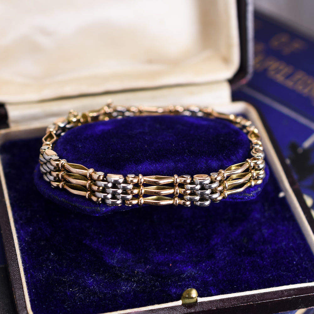 Victorian Bi-Metal 15k Gold & Platinum Gate-Link Bracelet