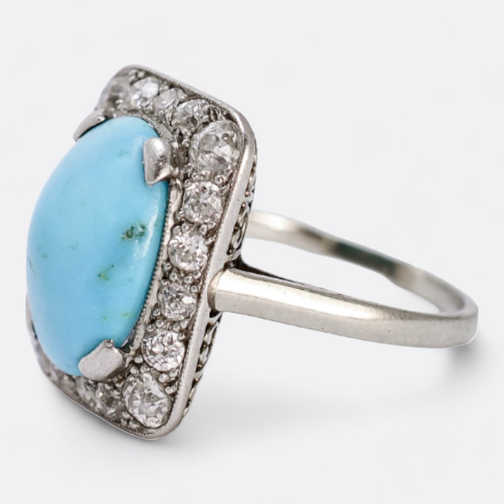 French Edwardian Turquoise & Diamond Cluster Ring