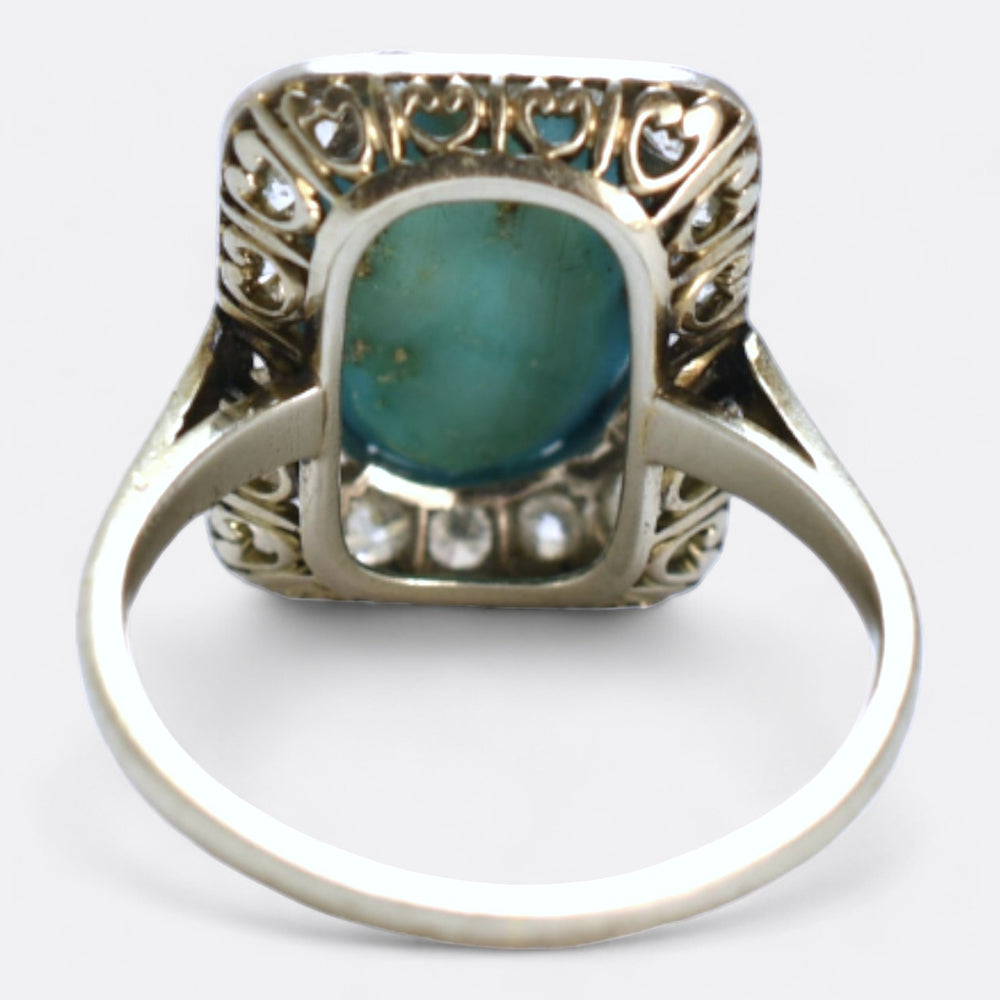 French Edwardian Turquoise & Diamond Cluster Ring