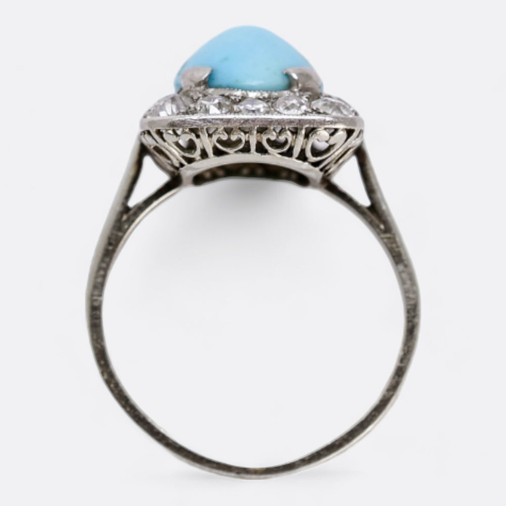 French Edwardian Turquoise & Diamond Cluster Ring