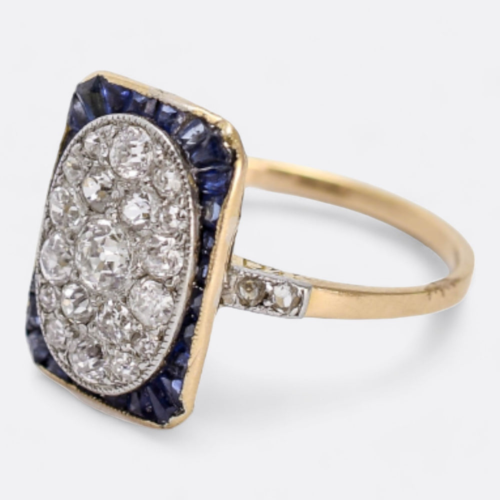 French Art Deco Diamond & Sapphire Cluster Ring