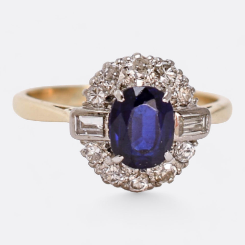 Art Deco Sapphire & Diamond Baguette Cluster Ring