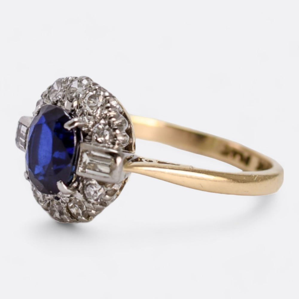 Art Deco Sapphire & Diamond Baguette Cluster Ring