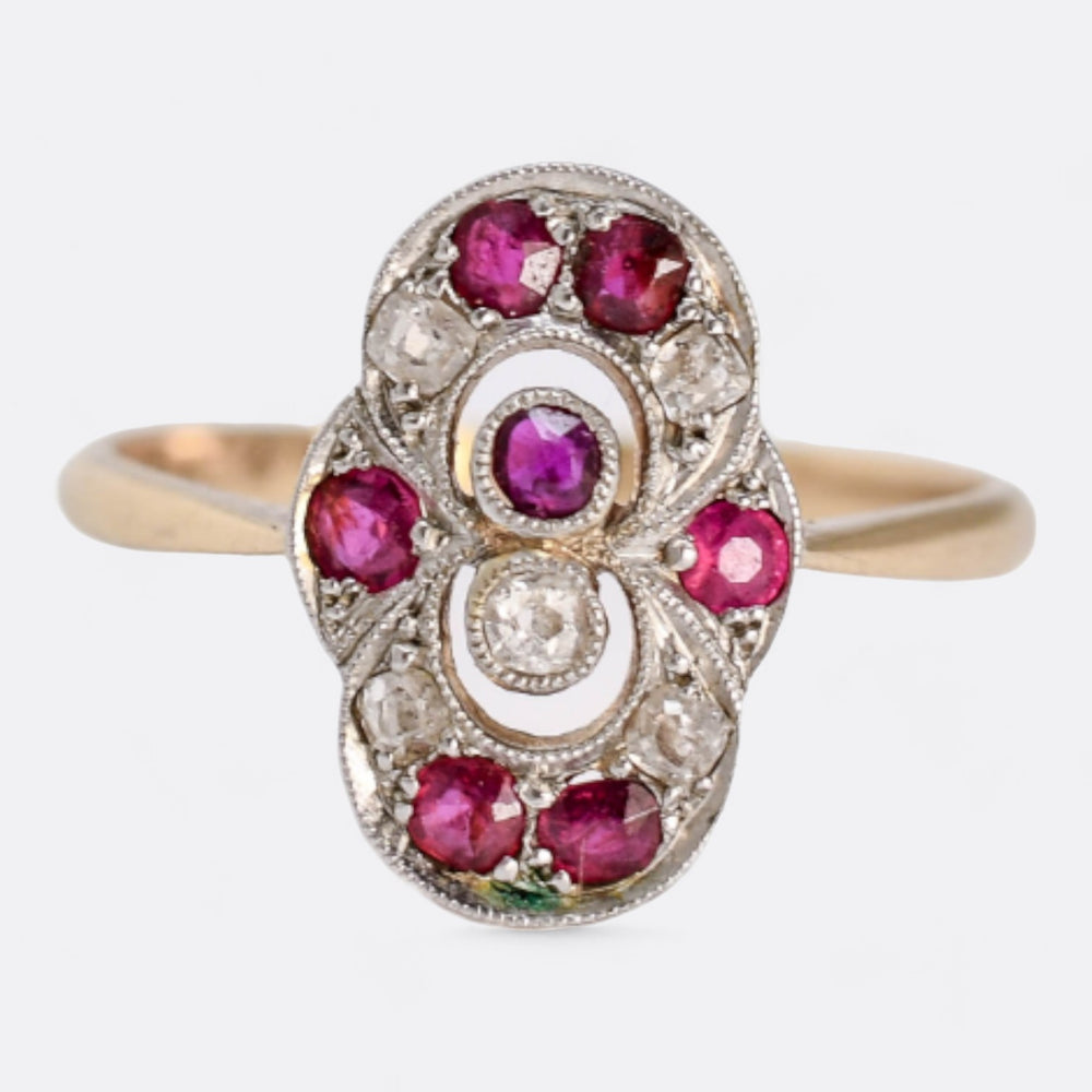 Art Deco Diamond & Ruby Infinity Ring