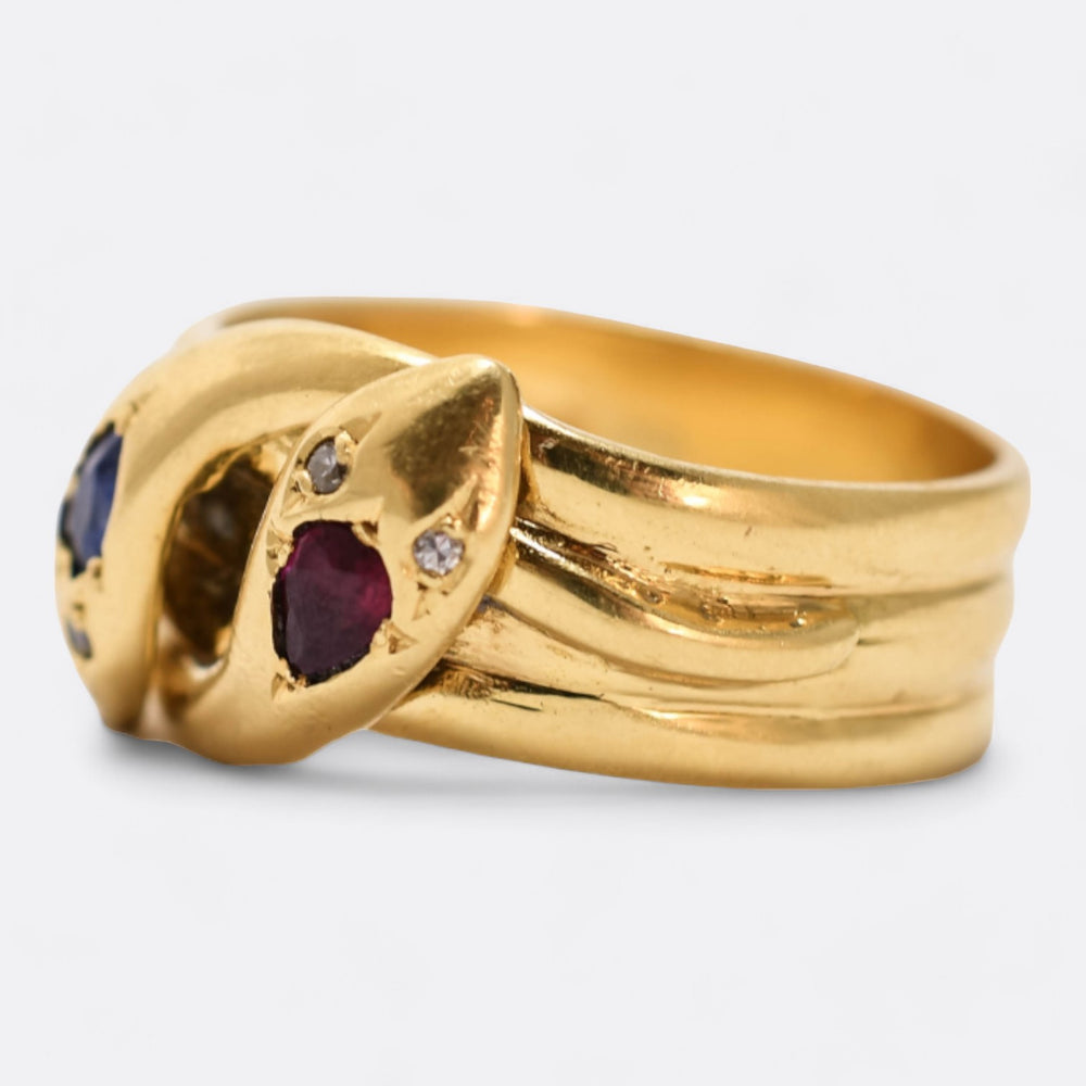 Victorian Sapphire Ruby & Diamond Double Snake Ring