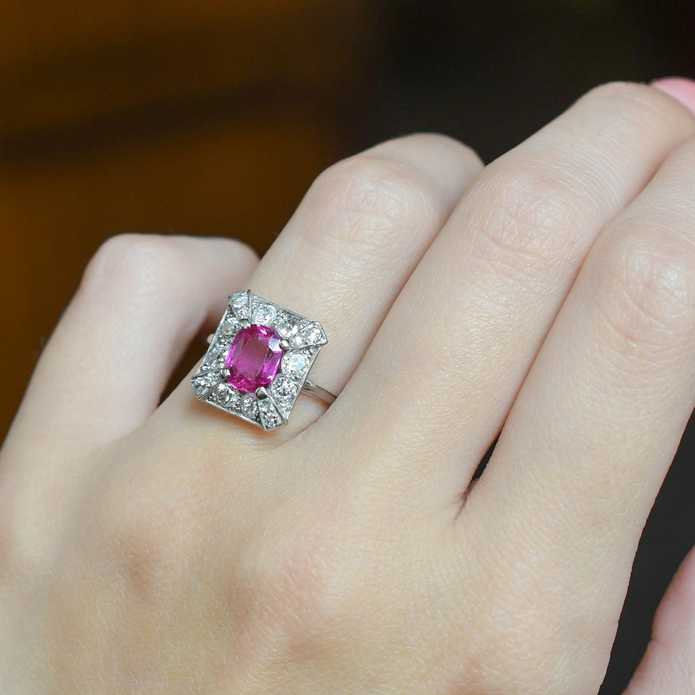 Belle Époque Burma Pink Sapphire & Diamond Square Cluster Ring