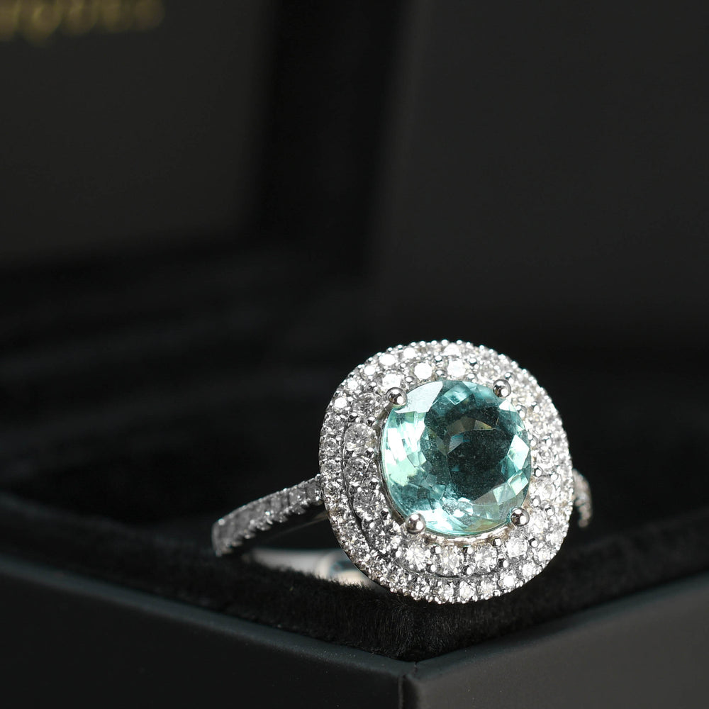 Contemporary Paraíba Tourmaline & Diamond Halo Ring