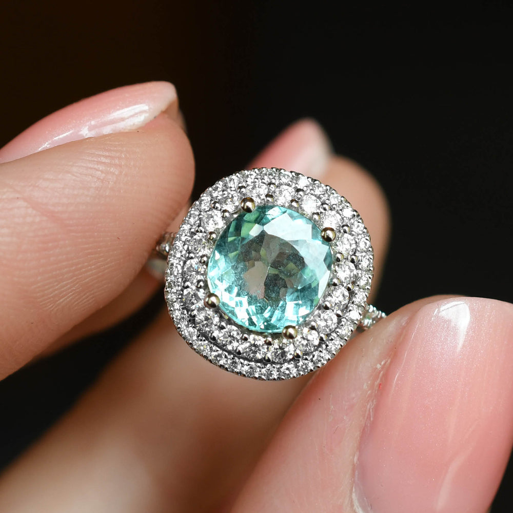 Contemporary Paraíba Tourmaline & Diamond Halo Ring