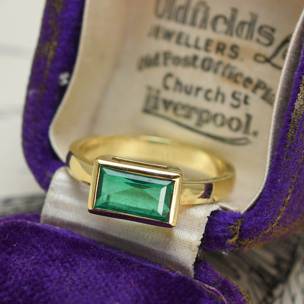 Vintage East-West Emerald Solitaire Ring