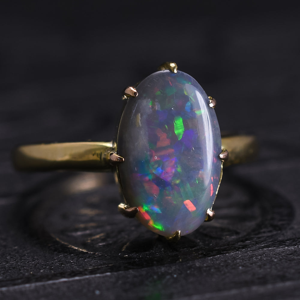 Art Deco Black Opal Solitaire Ring