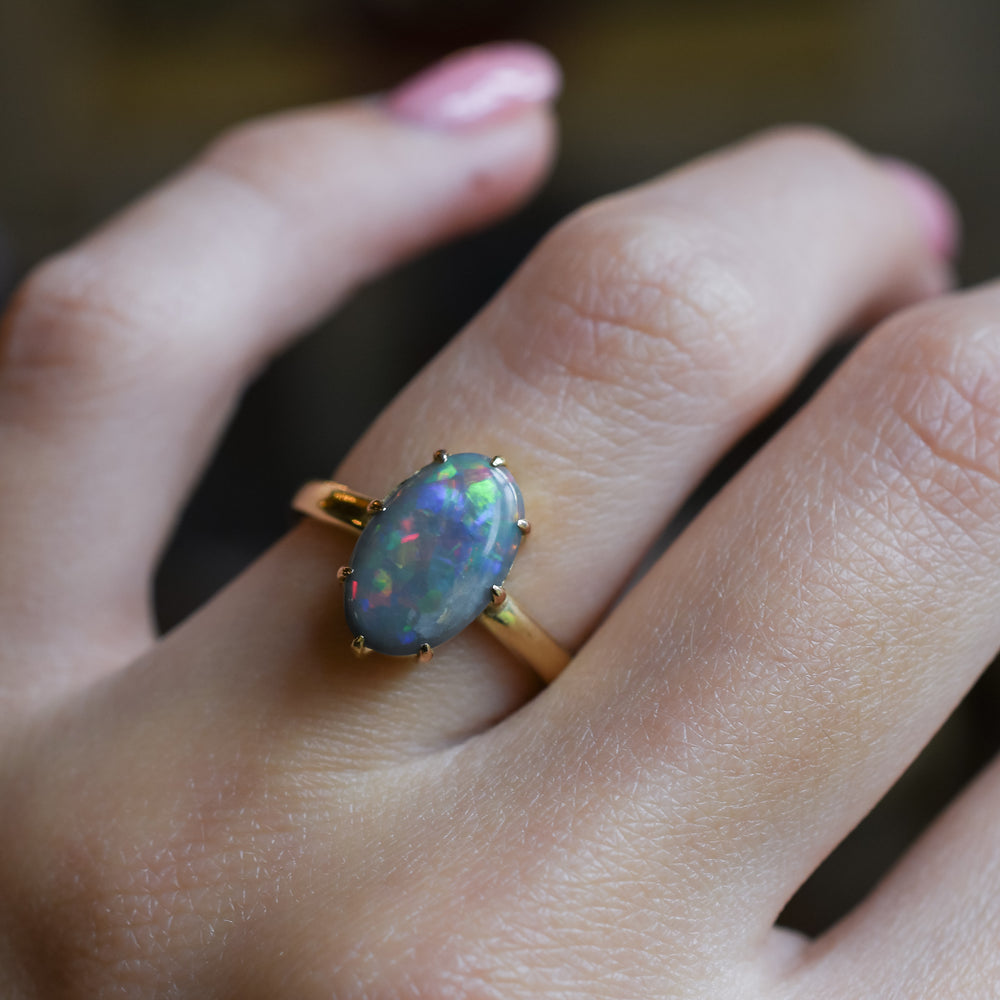 Art Deco Black Opal Solitaire Ring