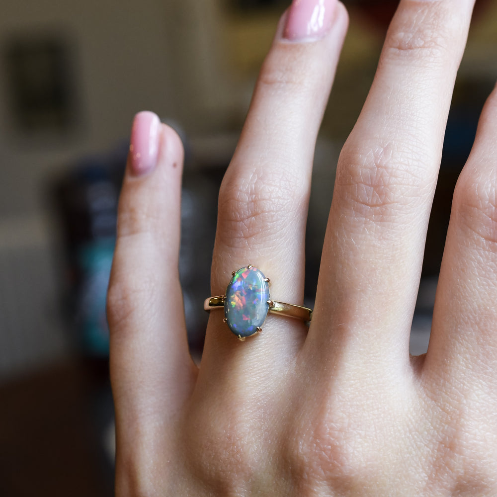 Art Deco Black Opal Solitaire Ring