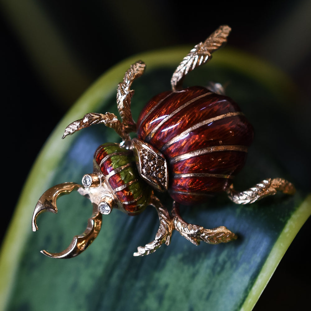 Vintage Diamond & Enamel Beetle Brooch