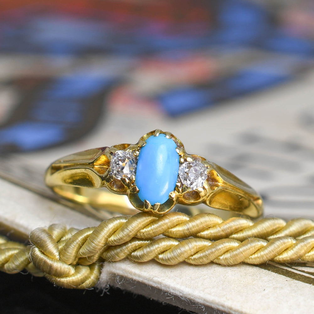 Victorian Turquoise & Diamond 3-Stone Ring