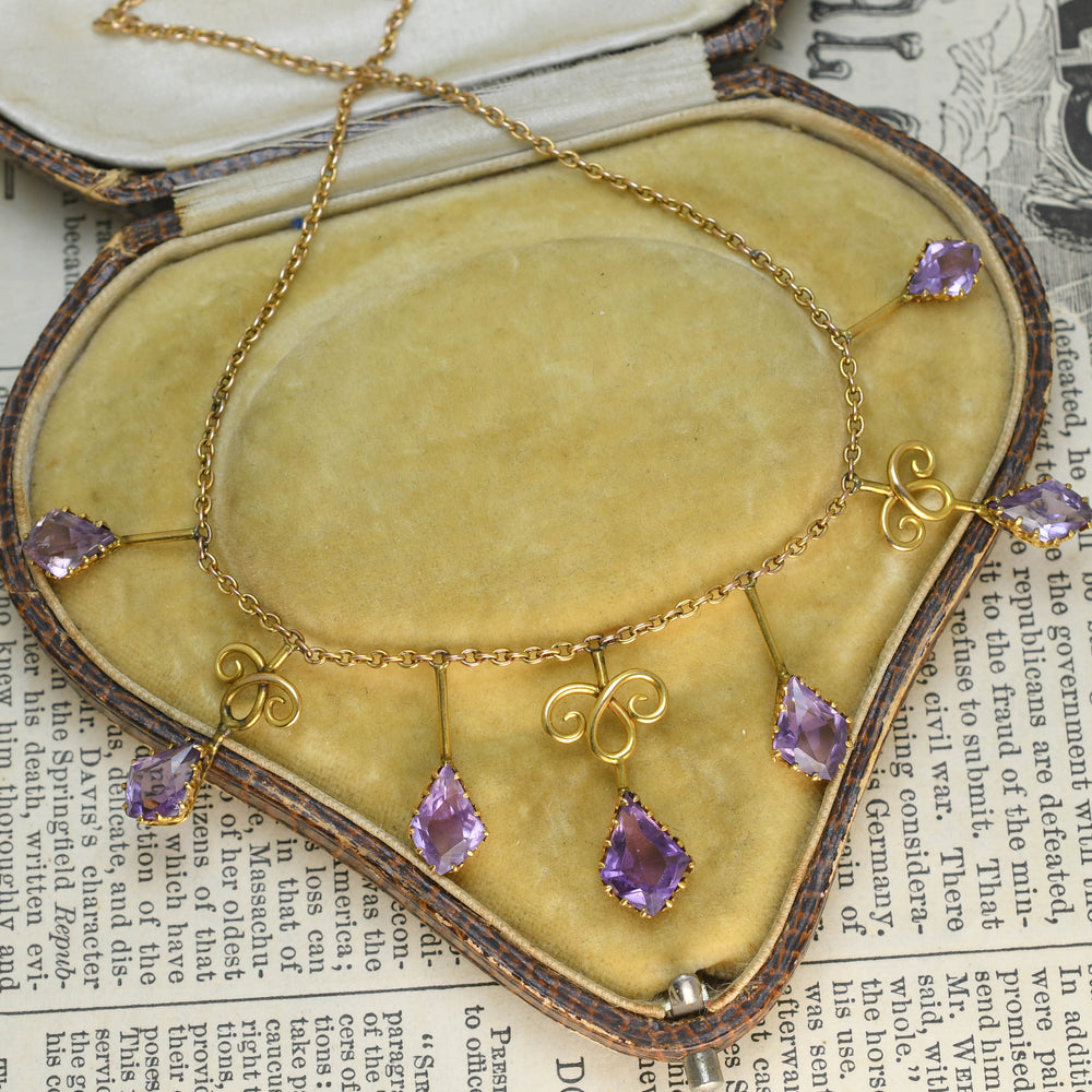 Art Nouveau Amethyst Drop Necklace