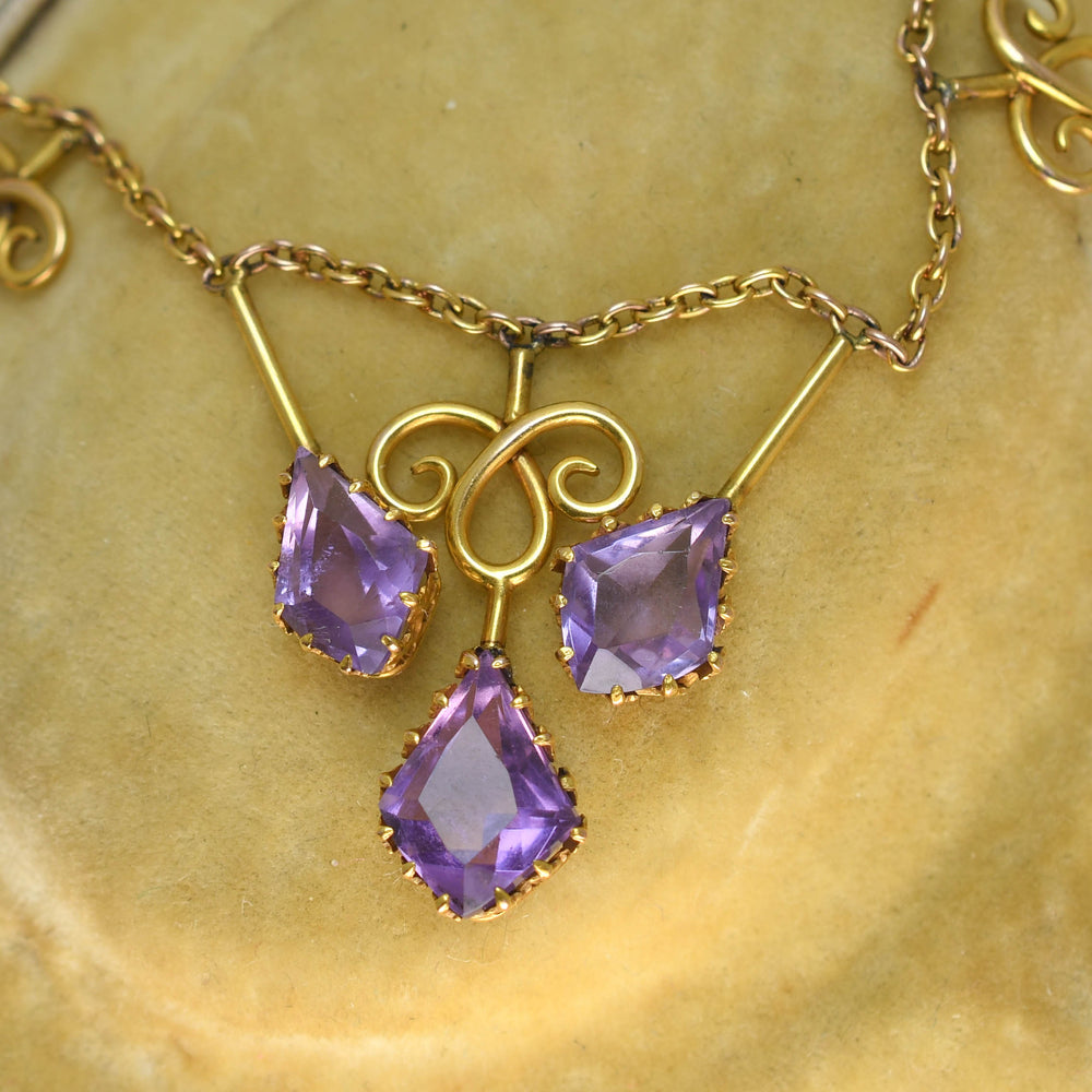 Art Nouveau Amethyst Drop Necklace