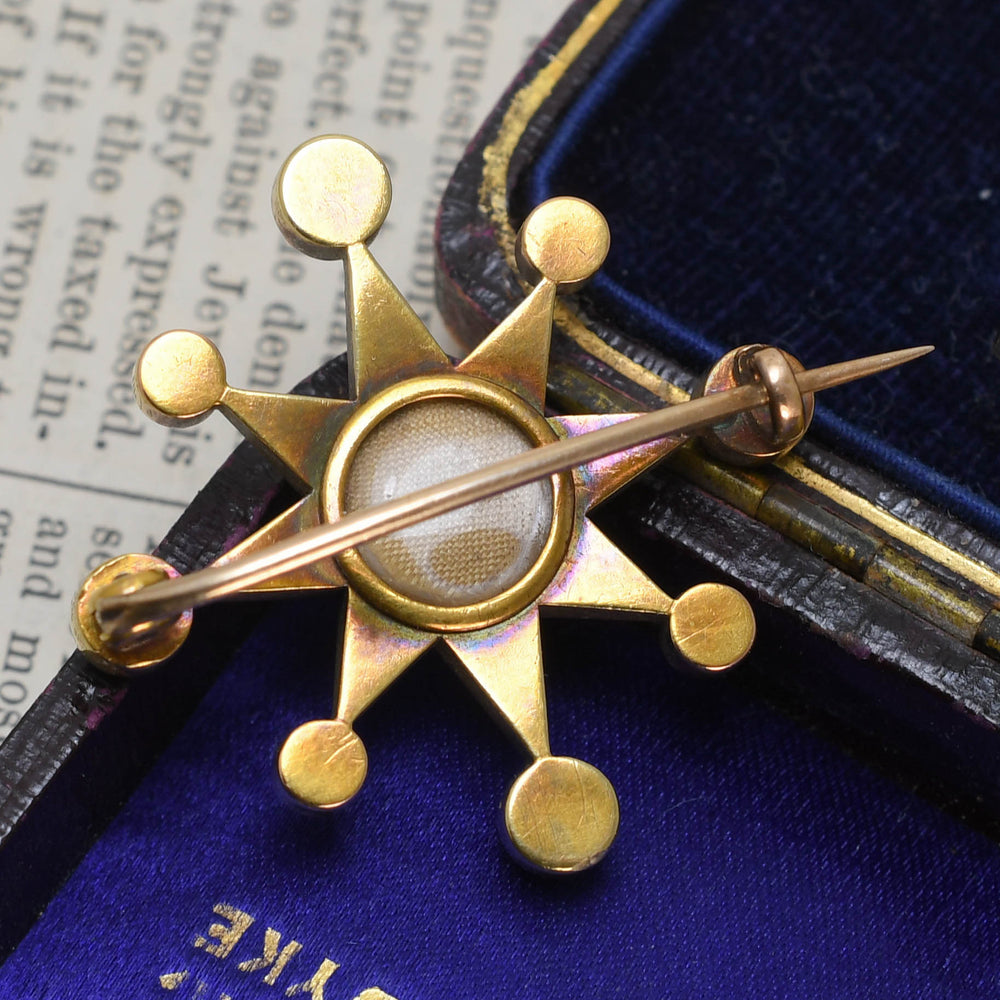 Victorian Banded Agate & Pearl Star Brooch