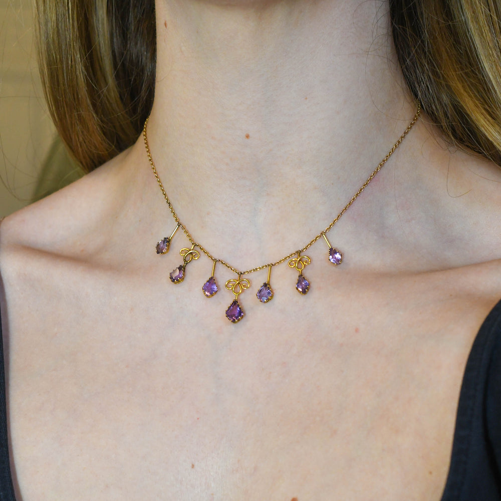 Art Nouveau Amethyst Drop Necklace