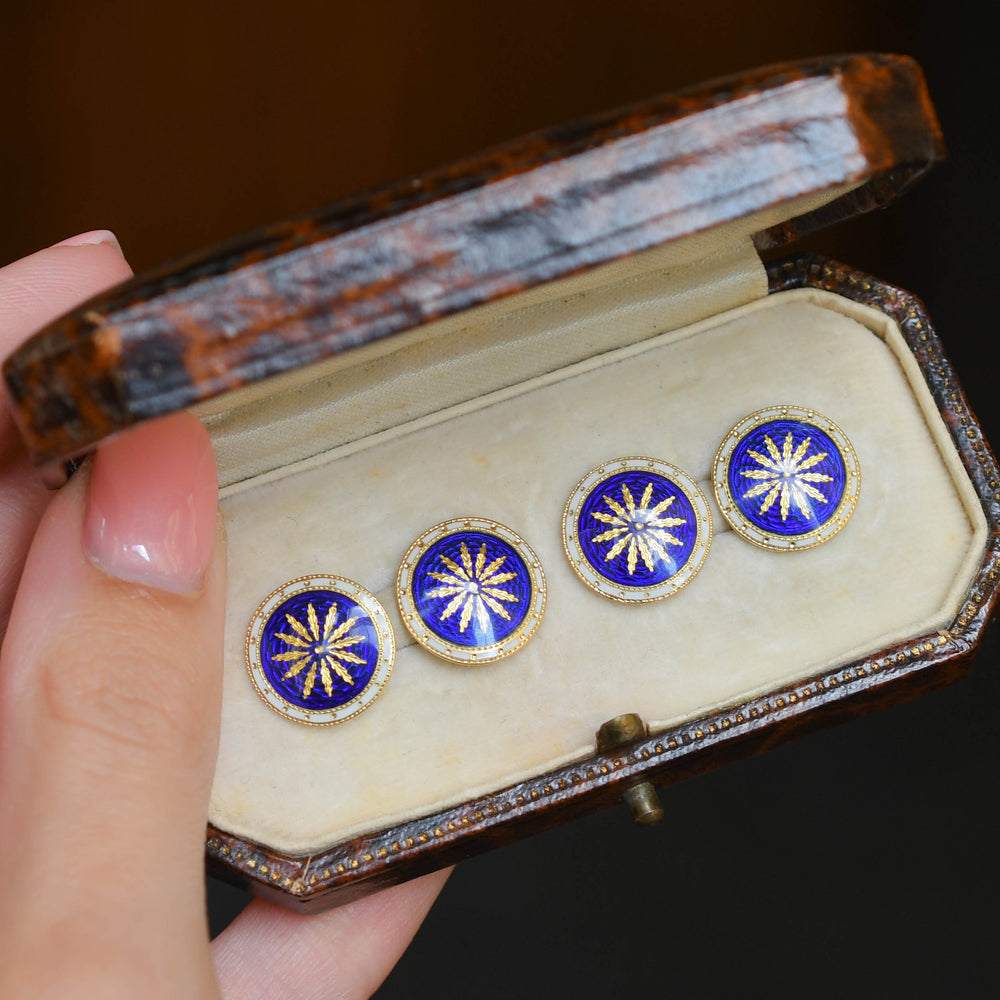 Victorian Guilloché Enamel 18k Gold Cufflinks