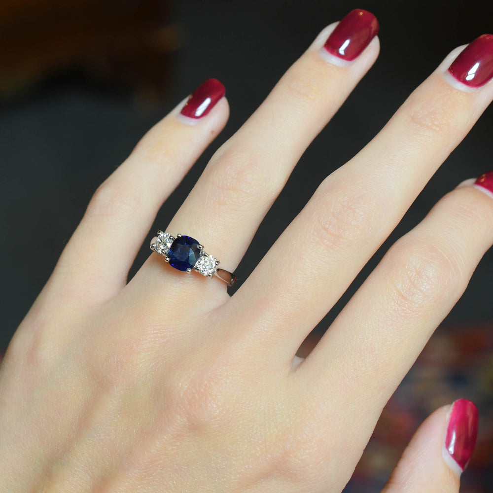 Contemporary Sapphire & Diamond Trilogy Ring