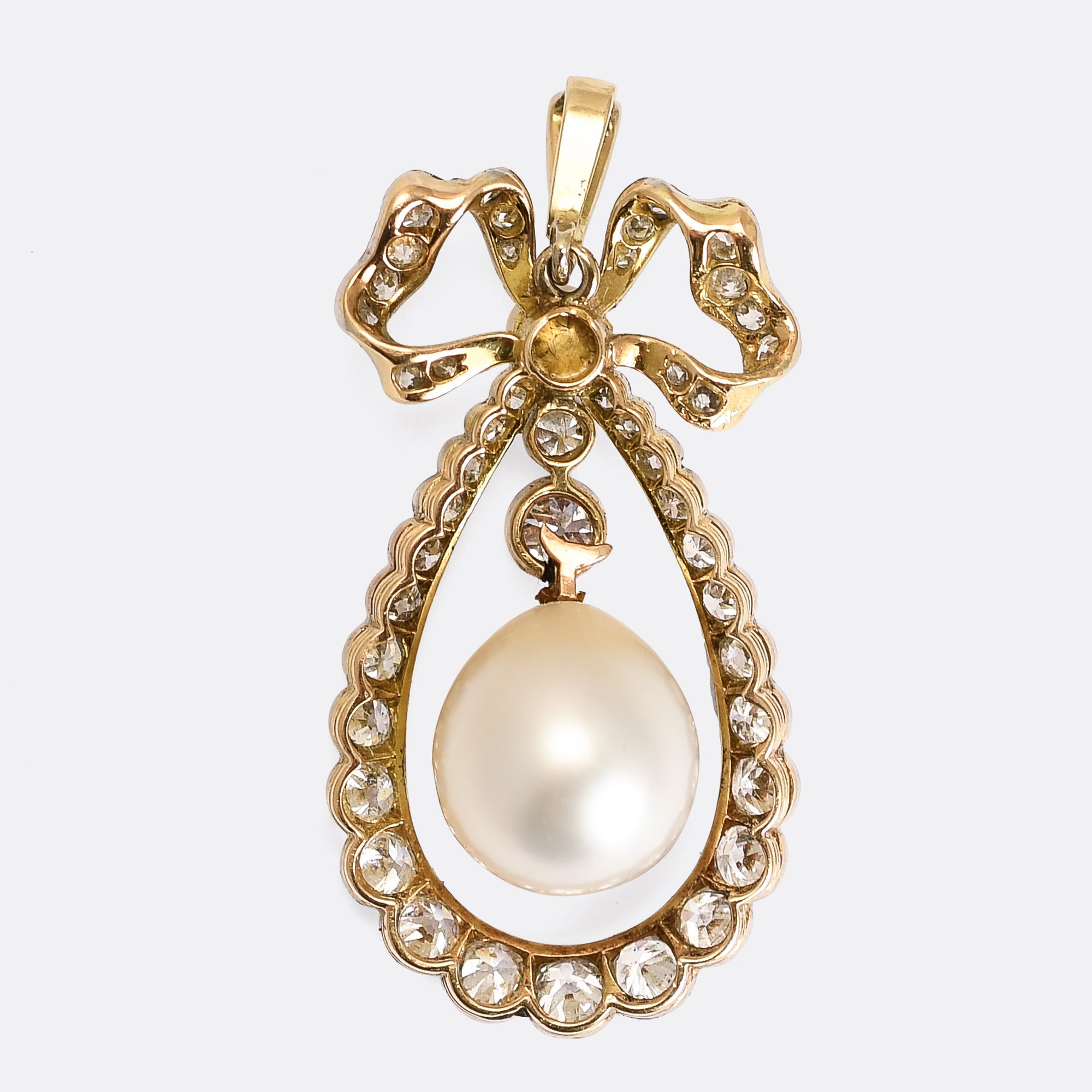 Belle Époque Pearl & Diamond Bow Pendant – Butter Lane Antiques