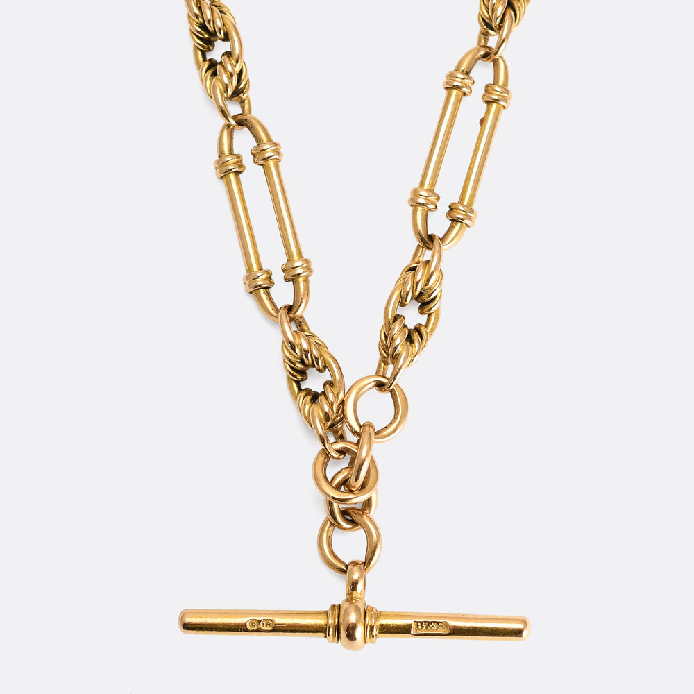 Victorian 18k Gold Fancy Link Double Albert Chain