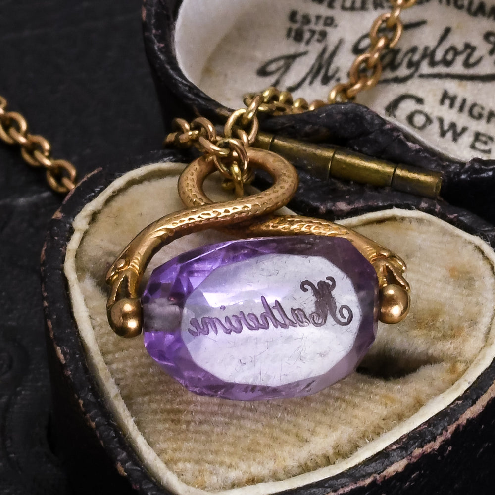 Victorian French Amethyst Love Token Spinner Fob Pendant