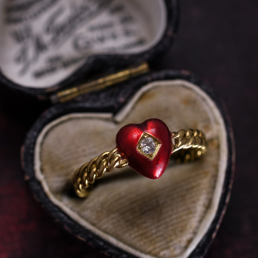 Victorian Diamond & Enamel Heart Ring