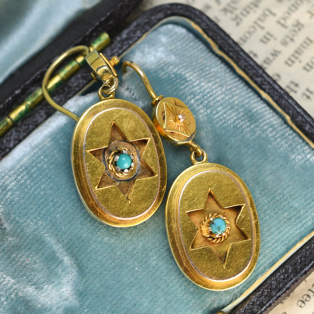 Etruscan Revival Turquoise Star Drop Earrings